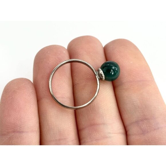 Silver Toned Faux Green Malachite Minimalist Vintage Cabochon Ring - sz 6.5 - Picture 6 of 9